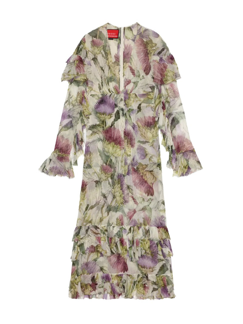 Bird Floral Sheer Dress