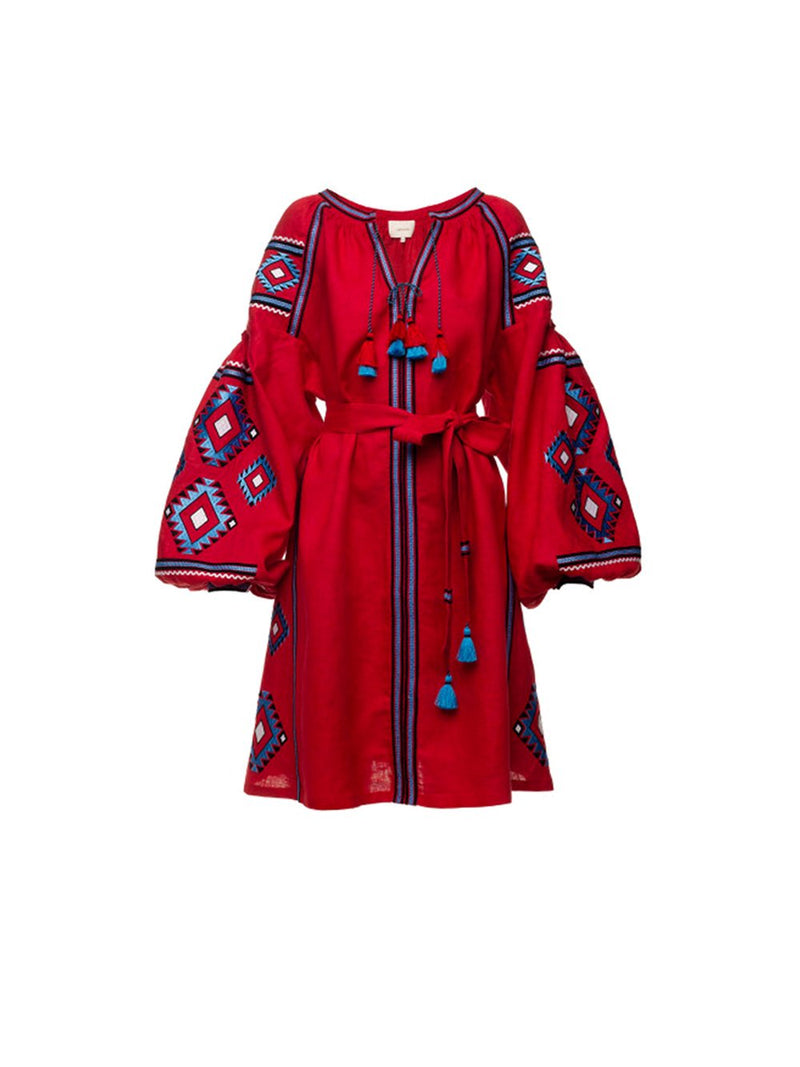 Mini Red Embroidered Dress