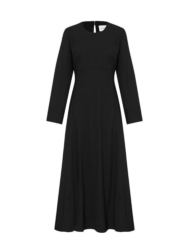 Long Sleeve V-Neck Button Side Midi Dress