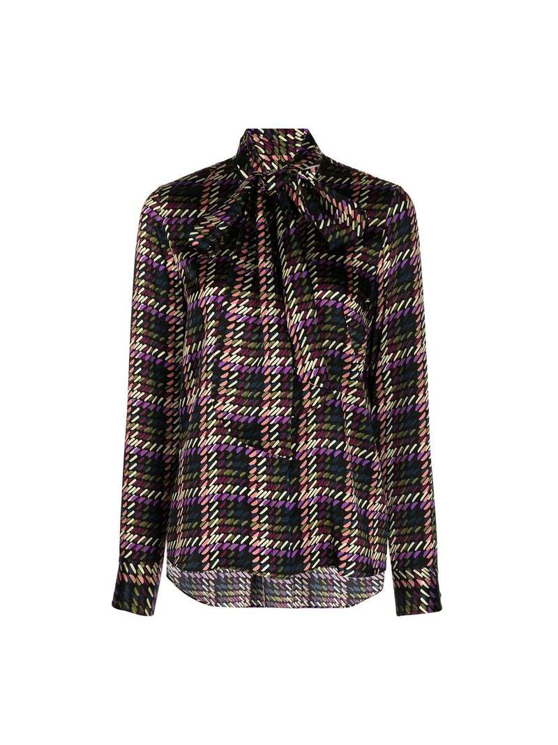 Check-Print Scarf-Neck Blouse