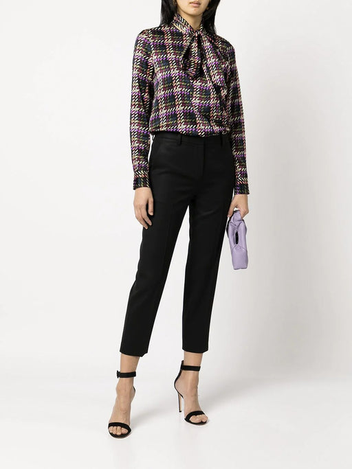 Check-Print Scarf-Neck Blouse