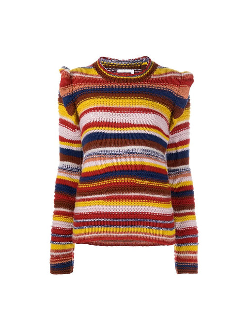 Crewneck Striped Frill Sweater
