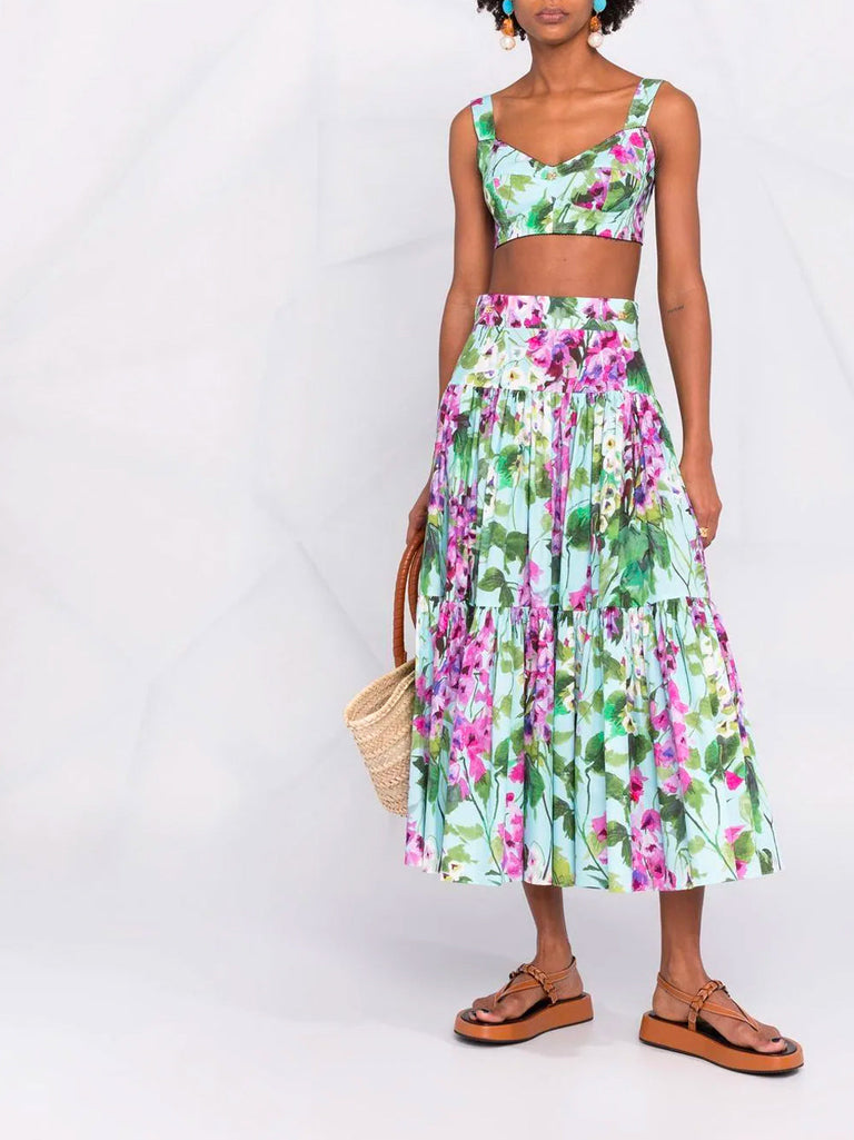 Tiered Floral Midi Skirt