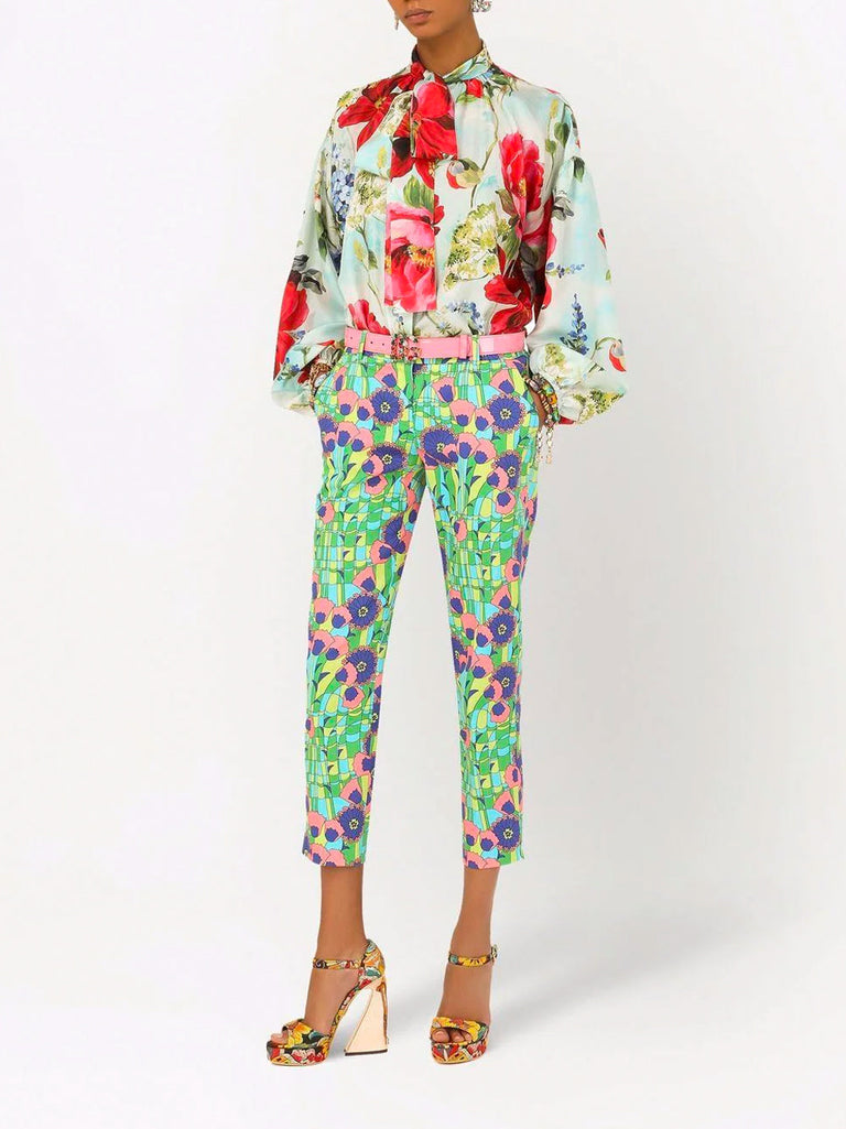 Rose Print Long Sleeve Blouse