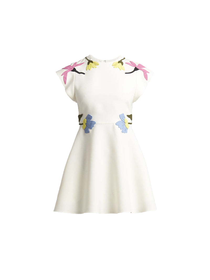 Floral Applique Cap-Sleeve Mini Dress