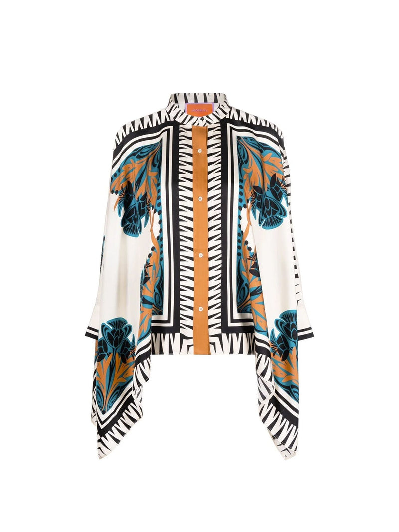 Foulard Print Drape Sleeve Blouse