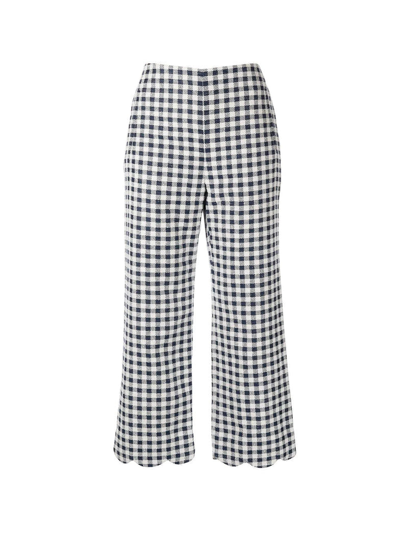 Cropped Scalloped Gingham Boucle Pants
