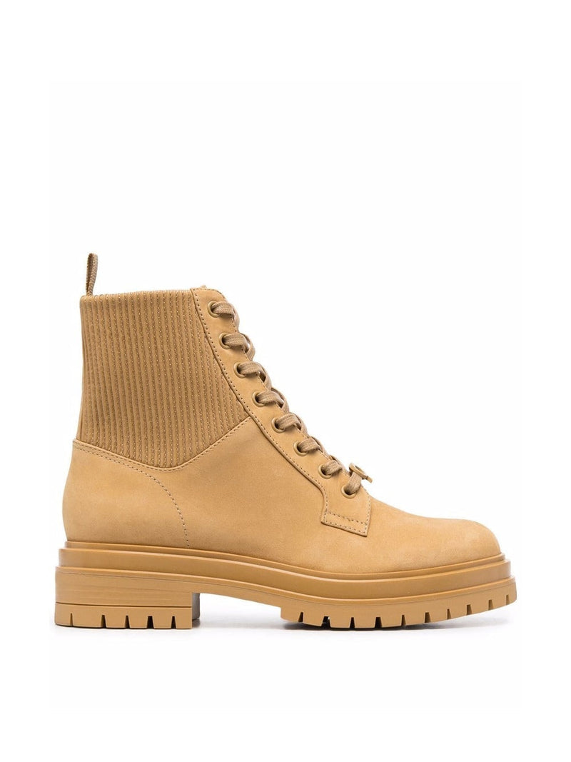 Ribbed-Panel Lace-Up Boots