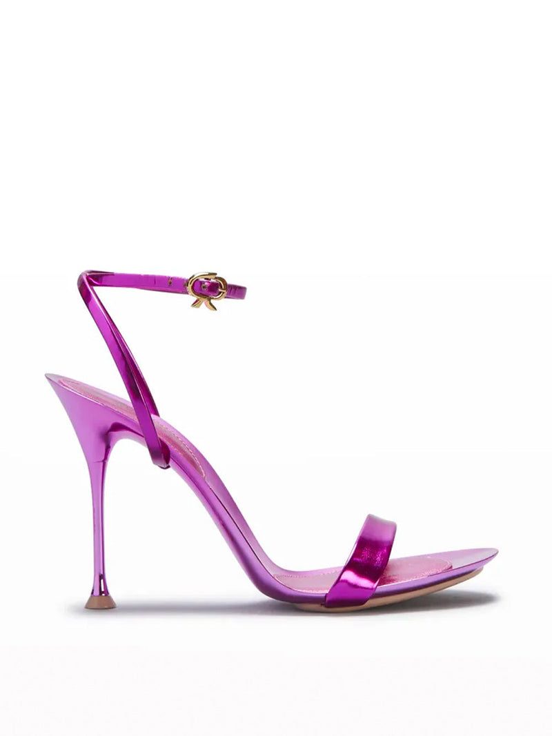 Spice Ribbon Metallic Ankle-Strap Stiletto Sandals