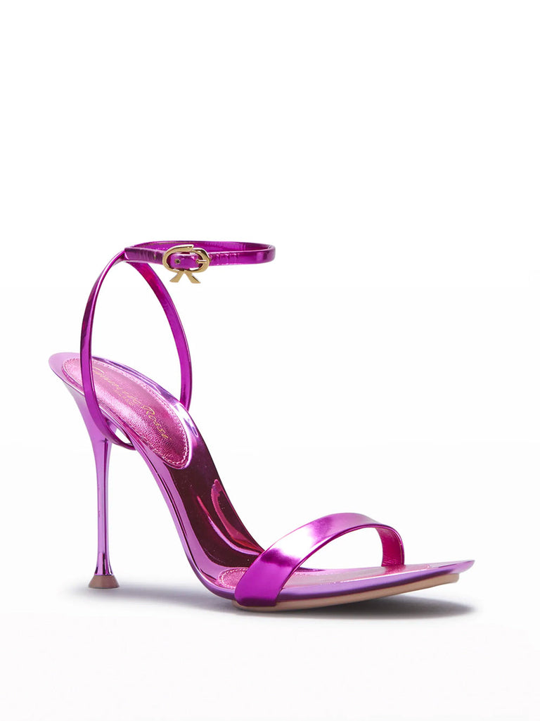 Spice Ribbon Metallic Ankle-Strap Stiletto Sandals