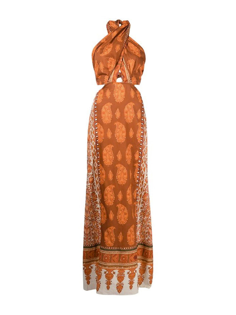 Old Indian Sun Print Halter Dress