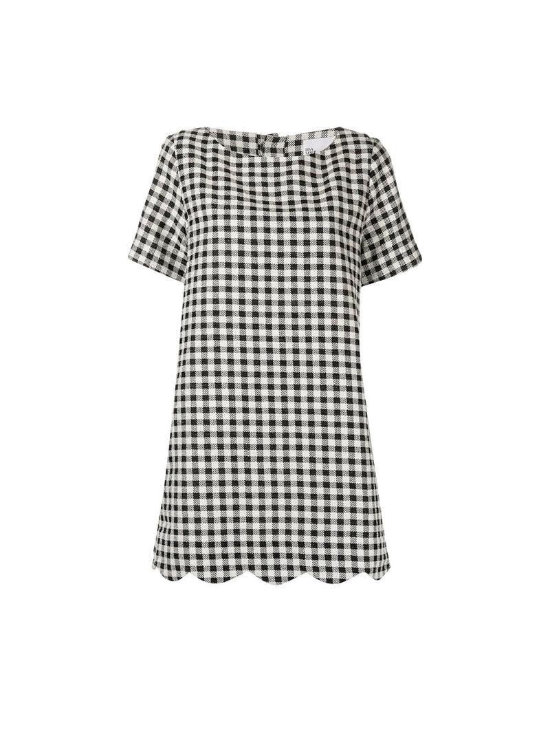Scallop Gingham Boucle Mini Dress