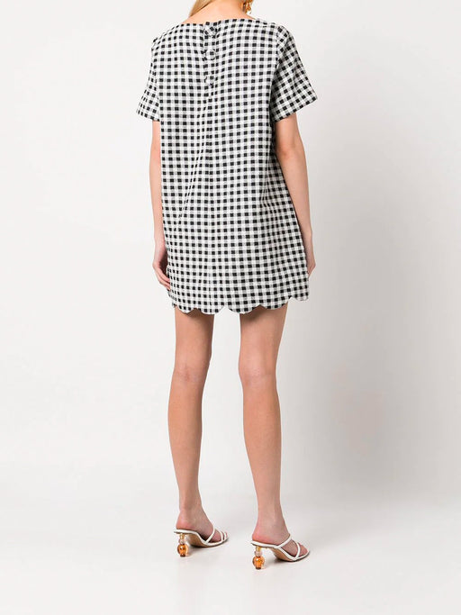 Scallop Gingham Boucle Mini Dress