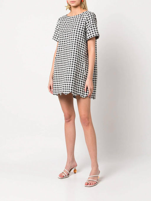 Scallop Gingham Boucle Mini Dress