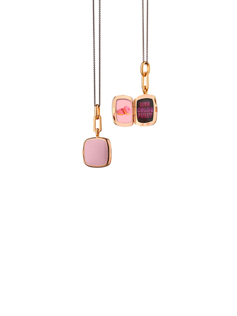 Rose Gold Vermeil & Pink Enamel Cushion Locket