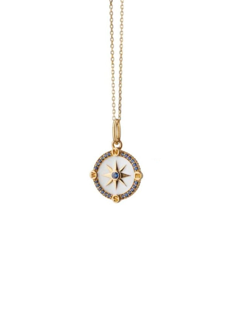 Mini "Adventure" Compass Charm with White Enamel