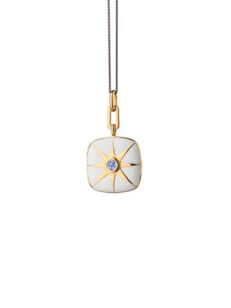 Yellow Gold White Enamel Cushion Locket