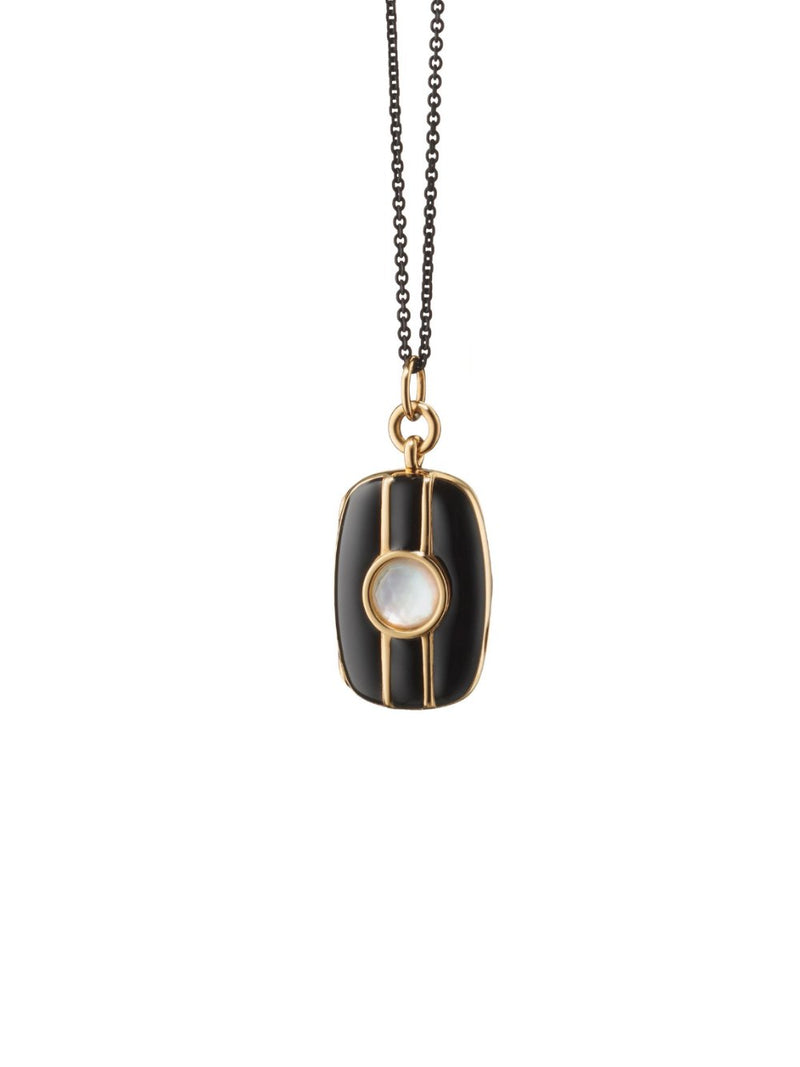 Black Enamel Vermeil Rectangle Locket With Rock Crystal