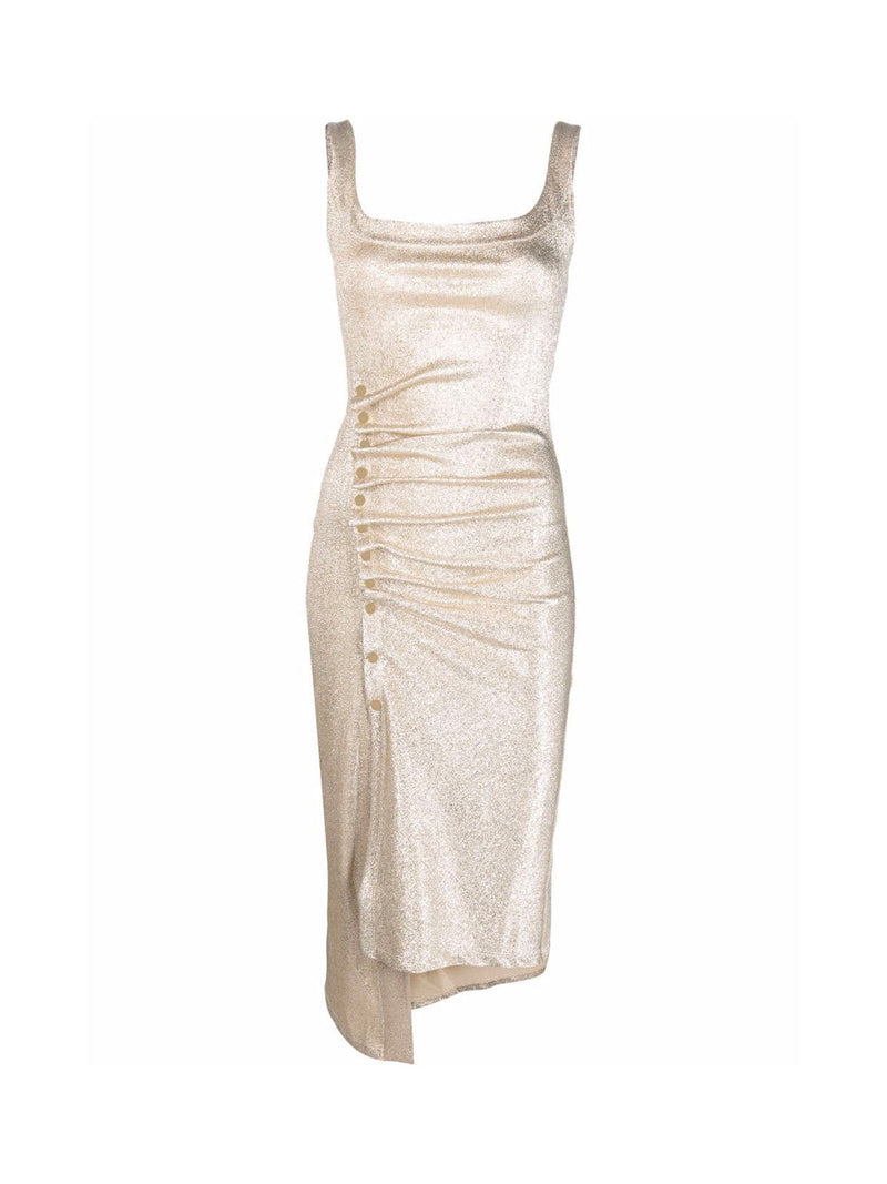 Draped Button-Detail Dress