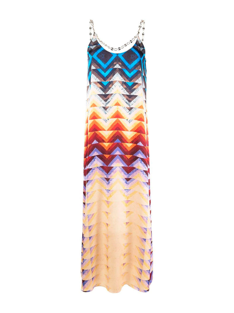 Chain-Embellished Printed Crepe Maxi Dress