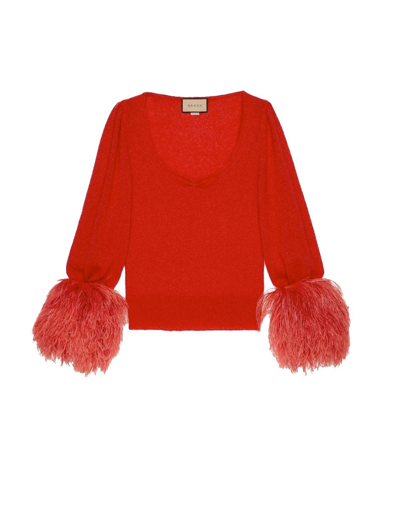 Feather Trim Sleeve Sweater