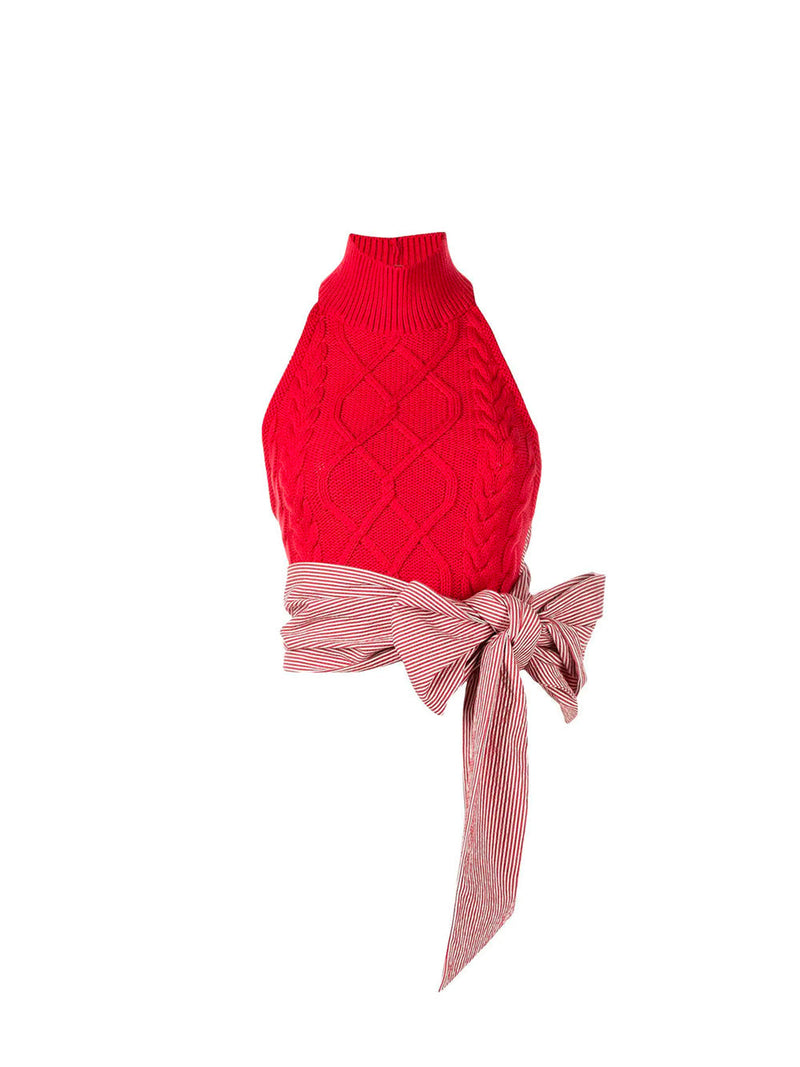 Halterneck Cable-Knit Cropped Top