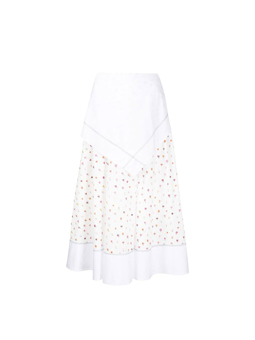 Asymmetrical Spliced Tulip-Printed Midi Skirt