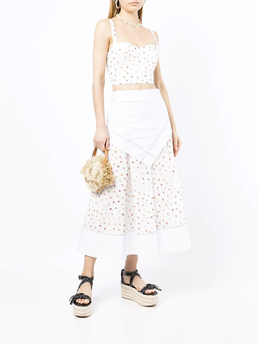 Asymmetrical Spliced Tulip-Printed Midi Skirt