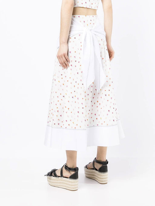 Asymmetrical Spliced Tulip-Printed Midi Skirt