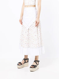 Asymmetrical Spliced Tulip-Printed Midi Skirt Photo 4