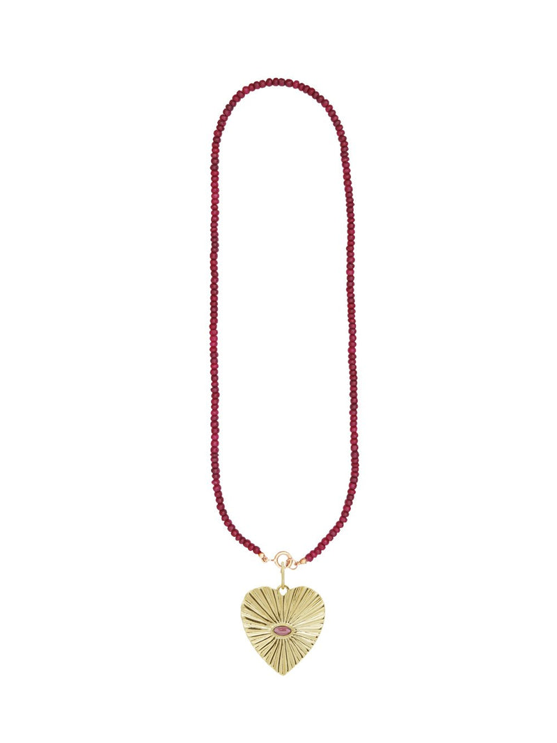 Ruby Sunbeam Heart Pendant Necklace