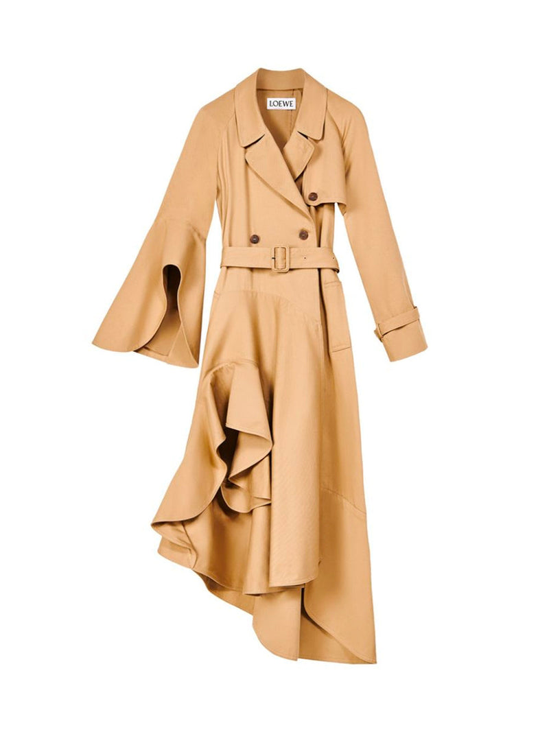 Asymmetric Ruffle Trench Coat