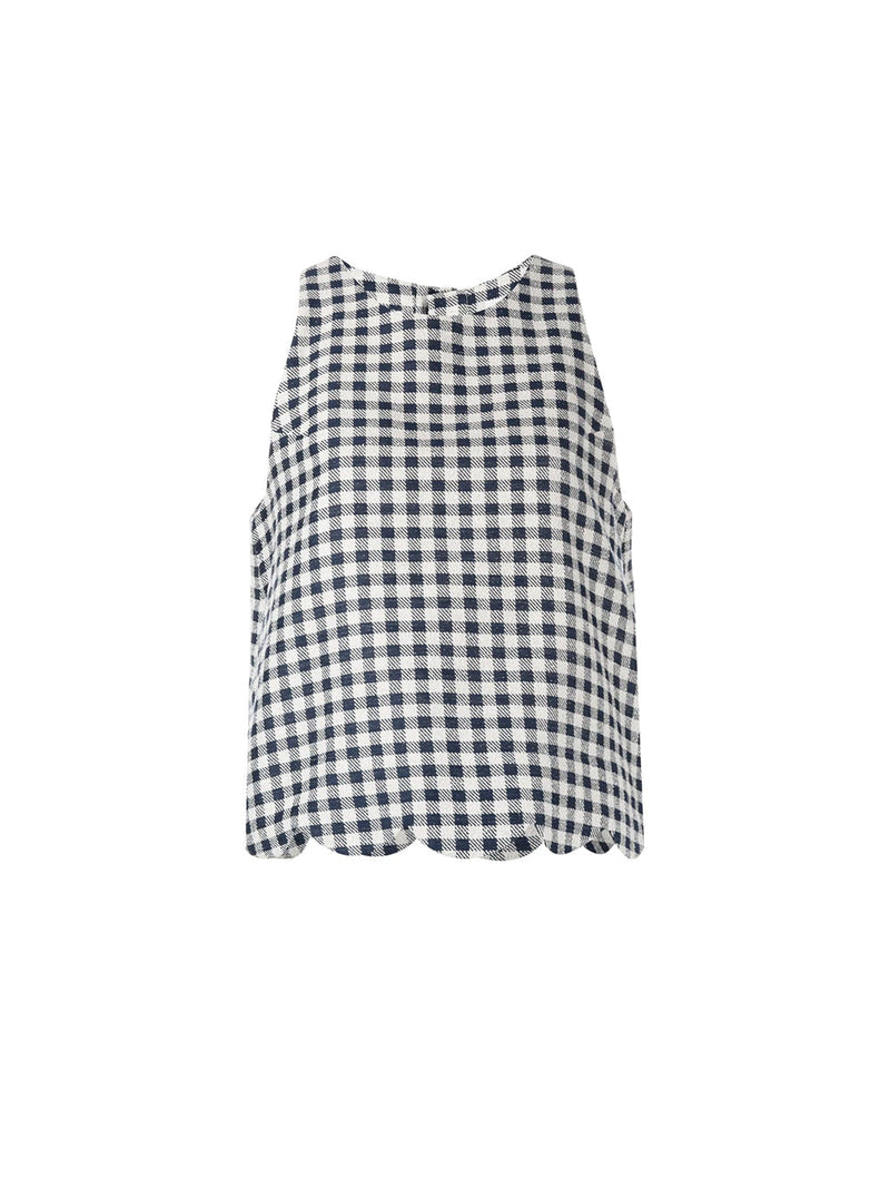 Scallop Gingham Boucle Trapeze Top