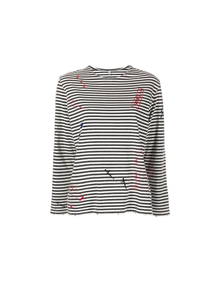 Distressed Long Sleeve Striped Tee