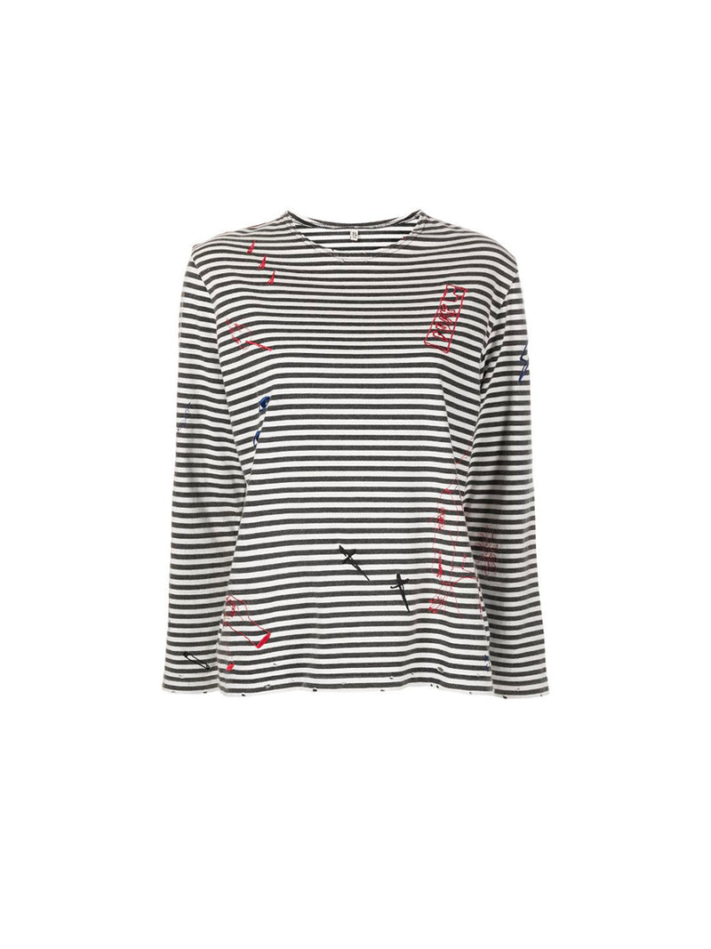 Distressed Long Sleeve Striped Tee