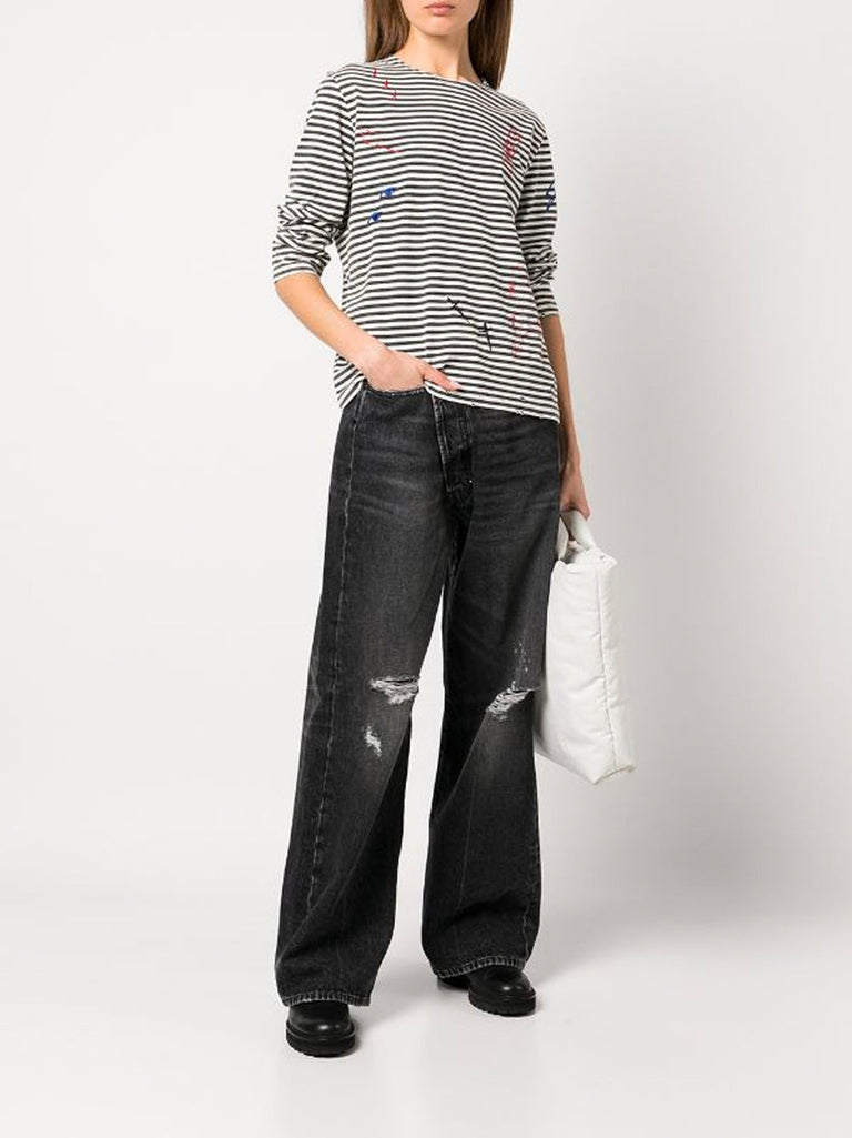 Distressed Long Sleeve Striped Tee