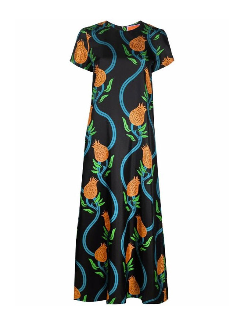 Floral-Print Silk Swing Maxi Dress