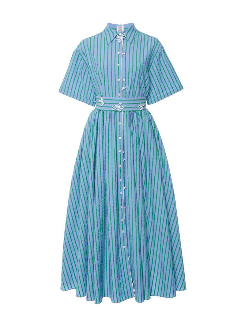 Seersucker Belted Shirt Dress