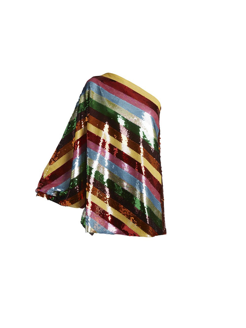 Diagonal Striped Sequin One-Shoulder Mini Dress