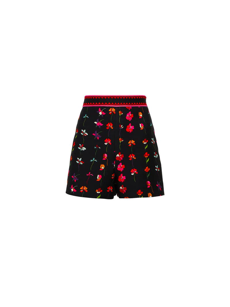 High-Waisted Floral Wool Blend Shorts