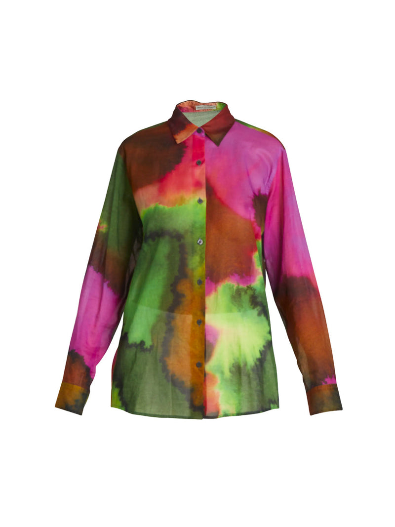 Clavelly Watercolor-Print Collared Shirt