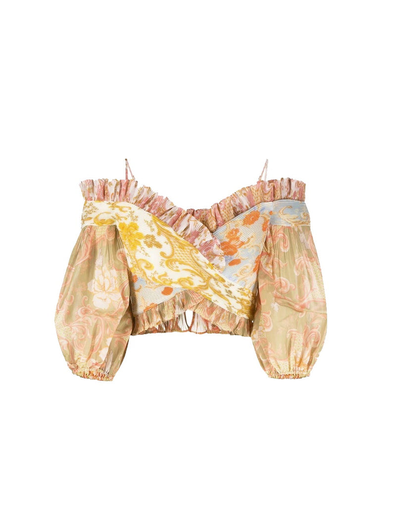 Pleated Floral Cropped Bodice Top