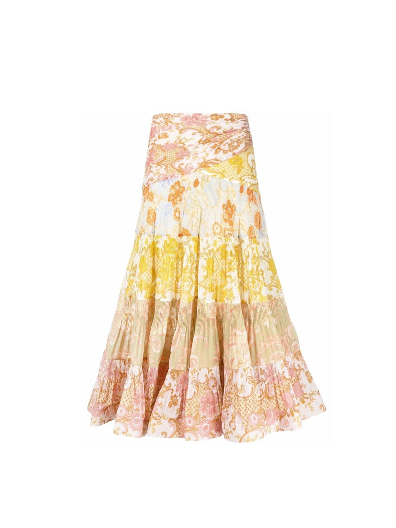 Spliced Floral Midi Skirt