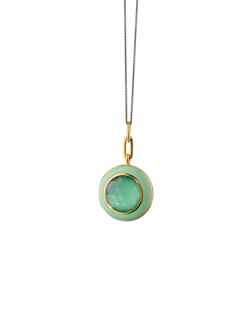 Green Enamel and Vermeil Locket with Green Amethyst