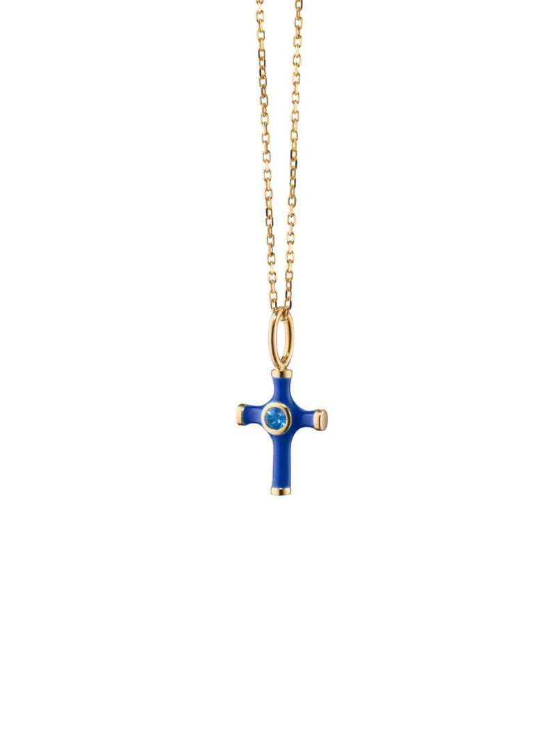 Mini Blue Enamel Cross Charm with Sapphire