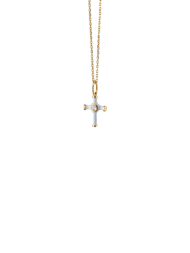 Mini White Enamel Cross Necklace